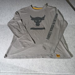 Under Armour Project Rock Long Sleeve Gray T Shirt Brahma Bull Logo Sz XL #380