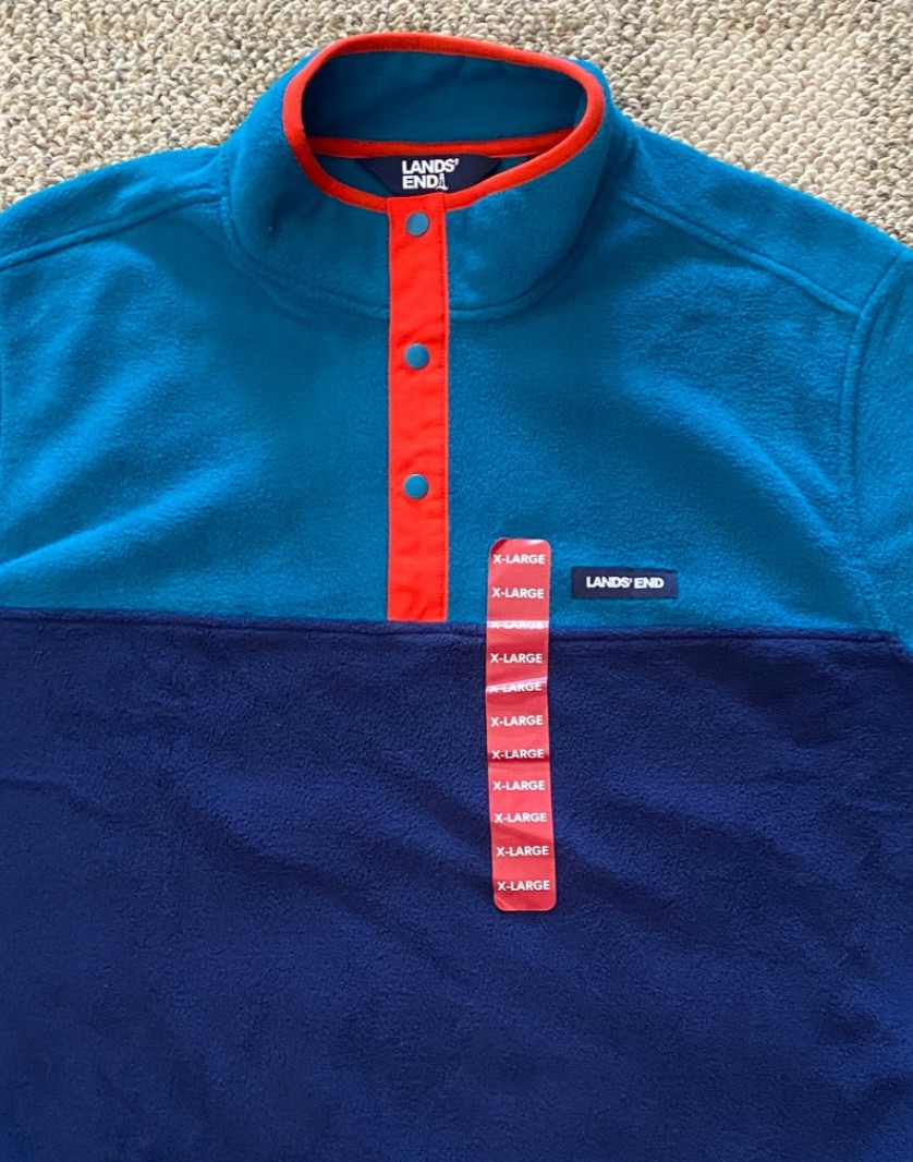 Lands' End Fleece Pullover Top Shirt Soft Stretch Teal Navy Orange Men's Size XL gallery