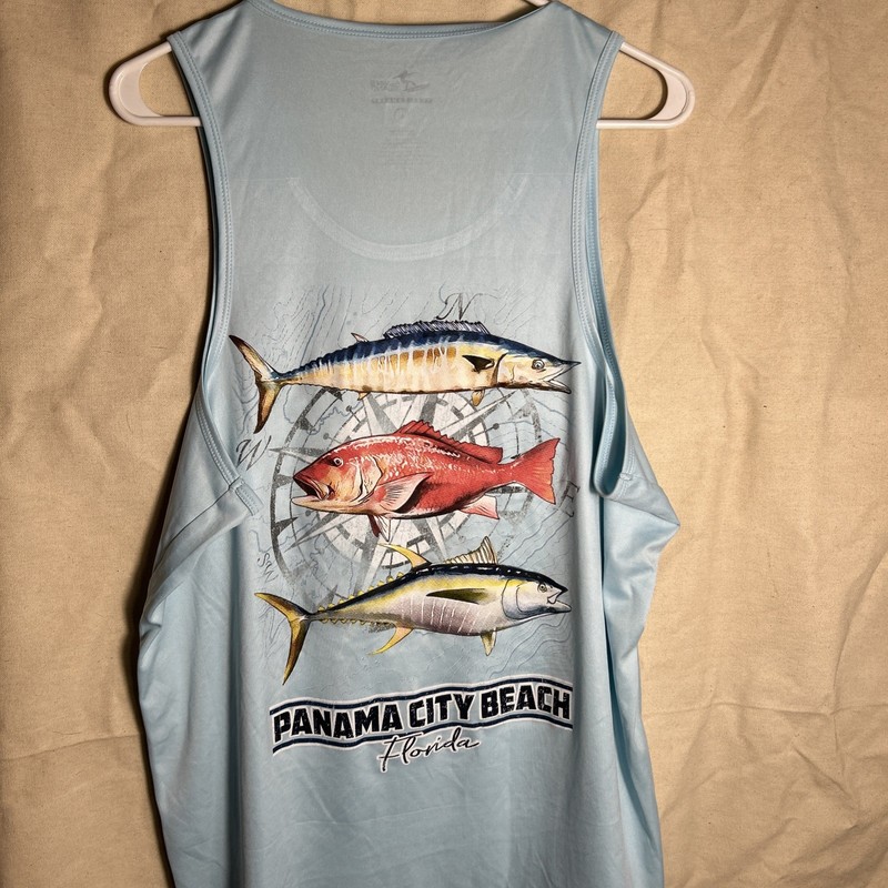 Alvin’s Island Surf Tank Top M SzL Blue W/fish Print Gym Panama City Beach FL gallery