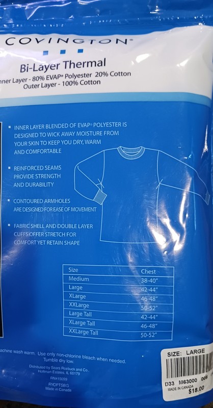 NOS Covington Bi-Layer Thermal Performance Long Sleeve Shirt size L White gallery