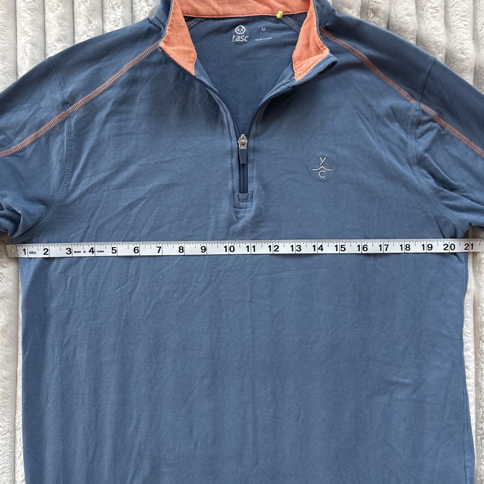 Tasc Performance Men's M Yellowstone Club YC 1/4 Zip Pullover Bamboo Blue Orange gallery