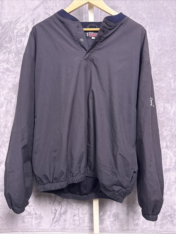 PGA Tour Mens Pullover Long Sleeve Quarter Button, Y2K, Black Windbreaker SZ L gallery
