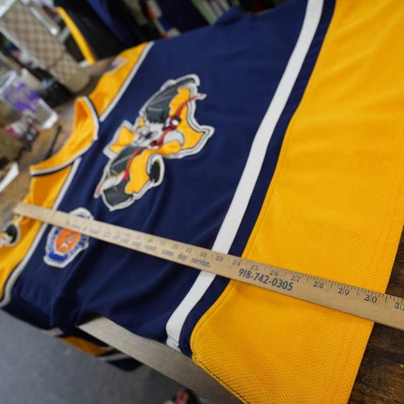 Vintage Austin Ice Bats Sewn AK Hockey Jersey Men's XL 2002-2003 Blue Yellow gallery