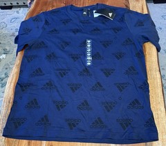 Adidas Blue Logo Pattern Print Gym Tee Men’s Size L 100% Cotton NWT