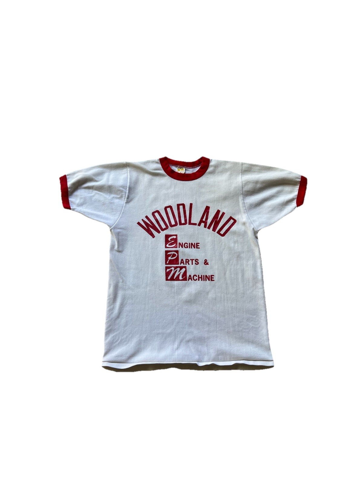 VTG Russell Athletic Woodland CA White Ringer Baseball Jersey Size Medium 70s gallery
