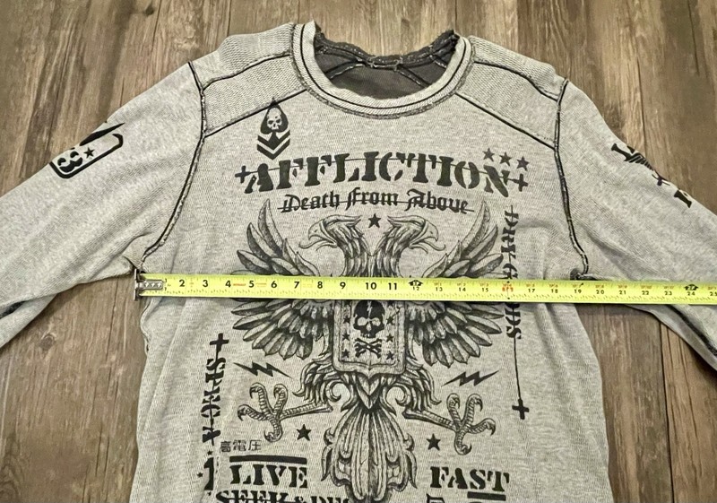 Affliction Mens XL Reversible Long Sleeve Thermal Eagle / Skull / American Flag gallery