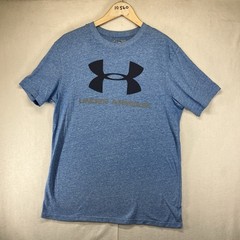 Under Armour Mens Medium Loose Fit T Shirt Heat Gear Charged Heather Blue Thin