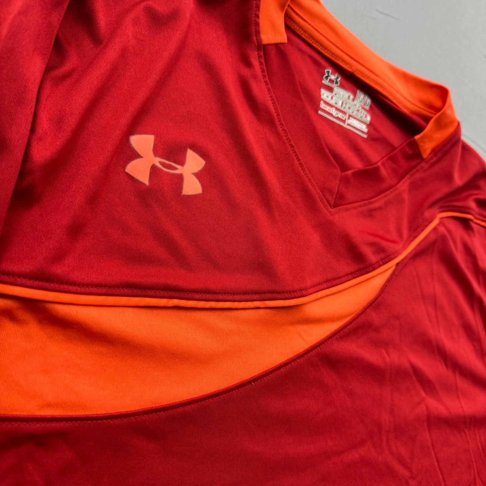 Under Armour HeatGear Mens Large Red Orange Padded Goalkeeper Soccer Jersey L/S gallery