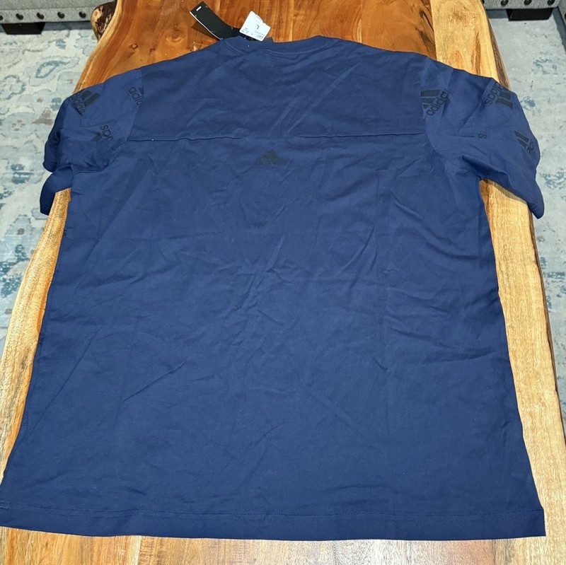 Adidas Blue Logo Pattern Print Gym Tee Men’s Size L 100% Cotton NWT gallery