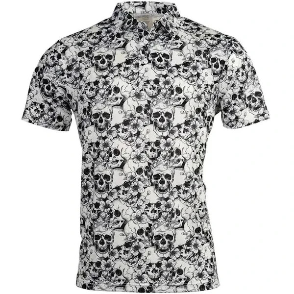CHASE 54 MENS COOL TECH POLO PERFORMANCE SKULL STYLE BLACK&WHITE SIZE MEDIUM NWT gallery