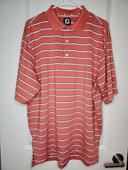 Footjoy FJ Polo Shirt Men’s L Pink Black White Stripes Stretch Polo Golf Active