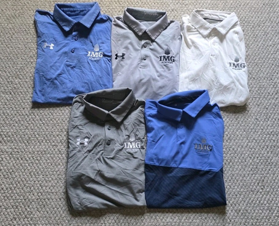LOT OF 5 UNDER ARMOUR IMG ACADEMY Polo Shirts Blue Grey White MEN'S Small gallery