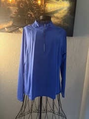 Men’s Blue Solid 1/4 Zip Mock Neck Stand-Up Collar Long Sleeve Pullover