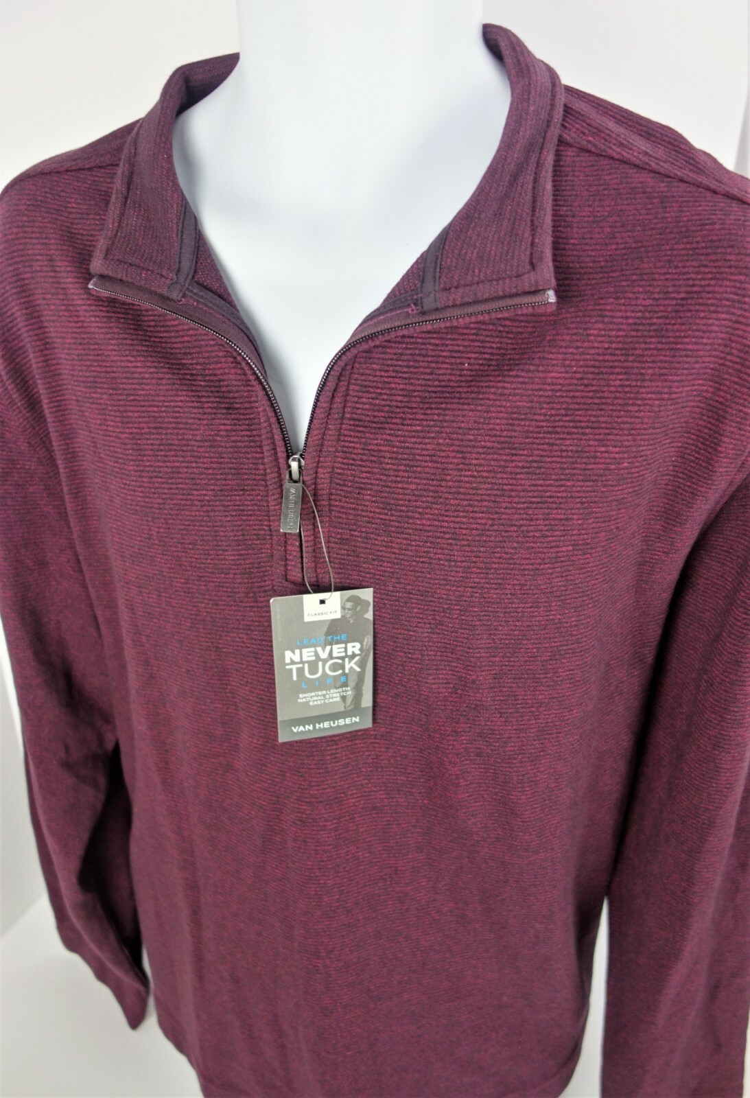 Large Van Heusen Never Tuck Royal Red Spiced Currant Otto Pull Over 1/4 Zip gallery