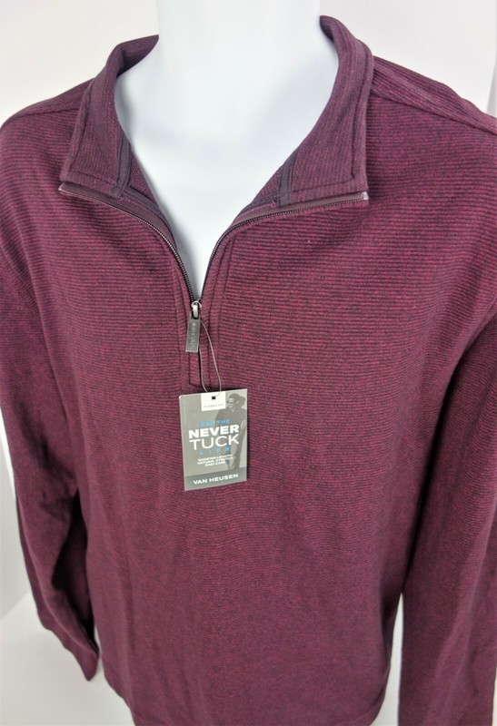 Large Van Heusen Never Tuck Royal Red Spiced Currant Otto Pull Over 1/4 Zip gallery