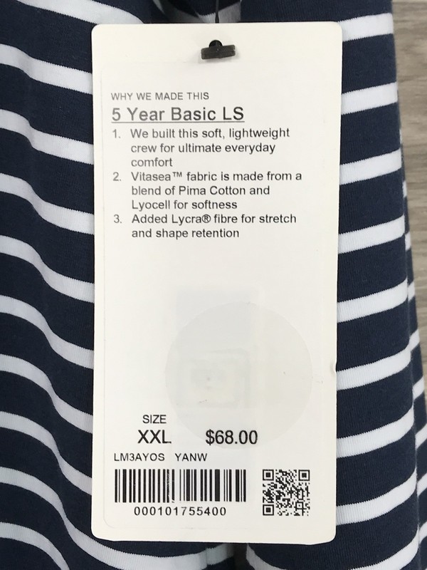 Lululemon 5 Year Basic Long Sleeve Size XXL Yachtie Stripe Navy White YANW 55400 gallery