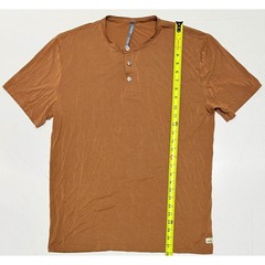 Vuori Mens Cascara Brown Stripe Short Sleeve Henley Shirt Size L Lyocell Blend