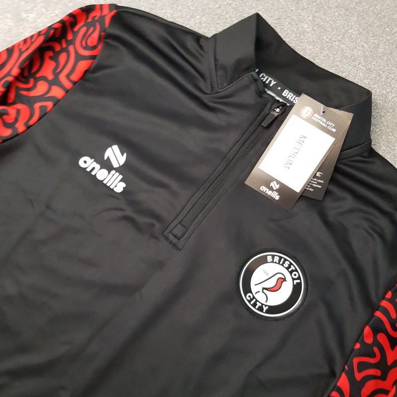 Bristol City 1/4 Zip Top Medium Black Red O'Neills Football Training Pullover gallery