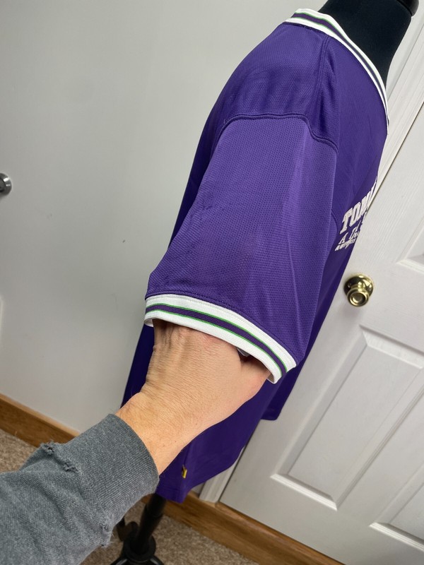 VTG Tommy Hilfiger Mens Large Purple Short Sleeve Jersey Shirt Athletics Sport L gallery