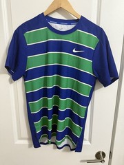 Nike Court Dri-FIT ADV Tennis Shirt Mens Medium Blue Green Striped FZ6934-539