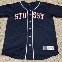 Stussy Baseball Skateboard Jersey Blue Mesh Surfer Skater Spell out Y2K Small