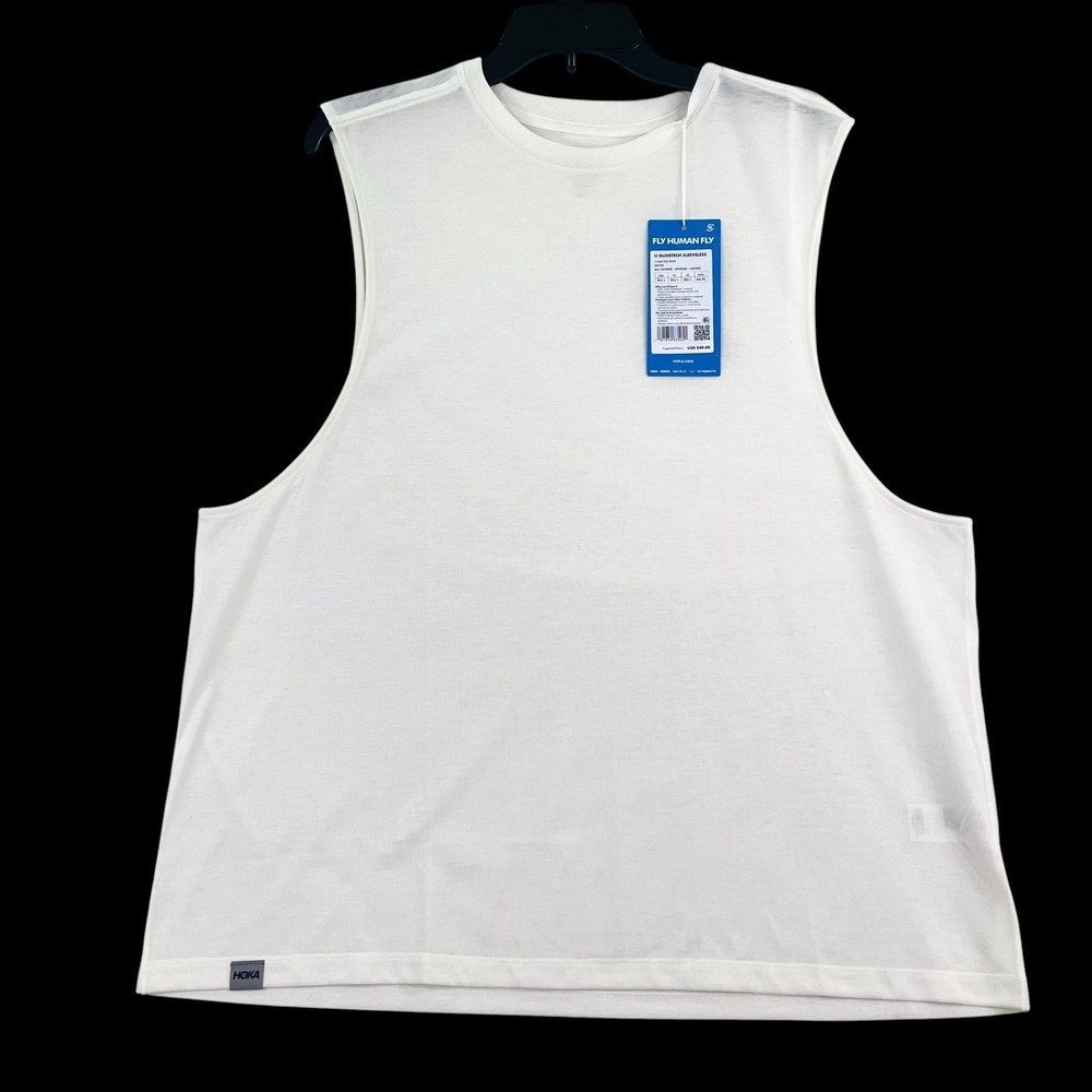 Hoka U GlideTech Sleeveless Tank Top Men XL White DriRelease Lightweight New