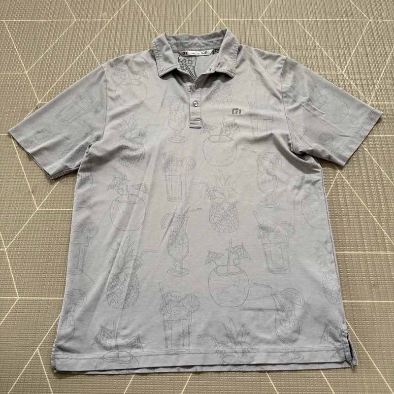 Travis Mathew Reverse Print Tropical Cocktails Hawaiian Golf Polo M Pineapples gallery