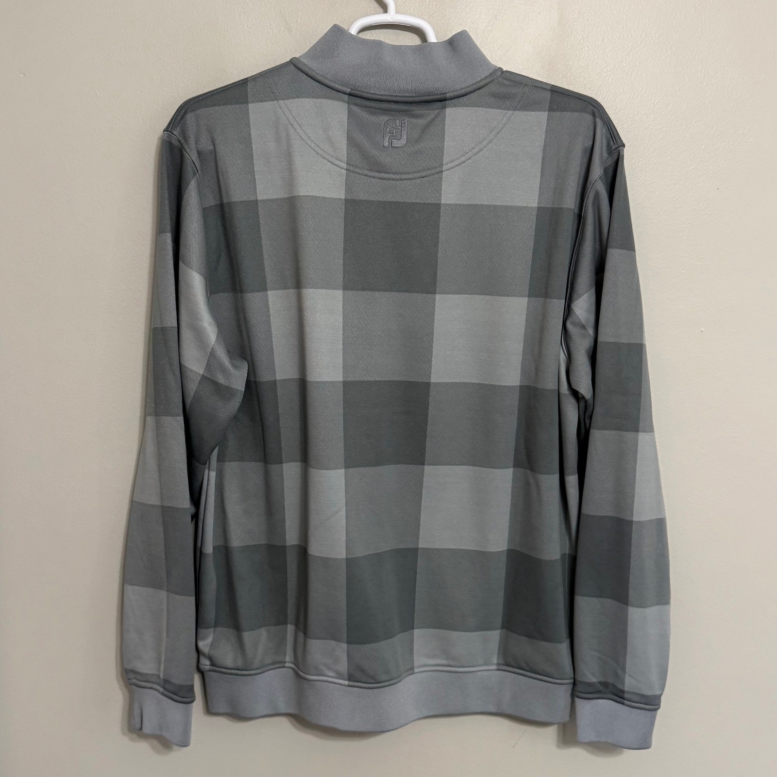 FootJoy Mens XL Gray Buffalo Check Fleece Lined 1/4 Zip Golf Pullover Sweater gallery