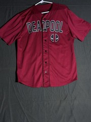 Marvel Deadpool Baseball Jersey Tacos L #90 Red Black Button Up Large
