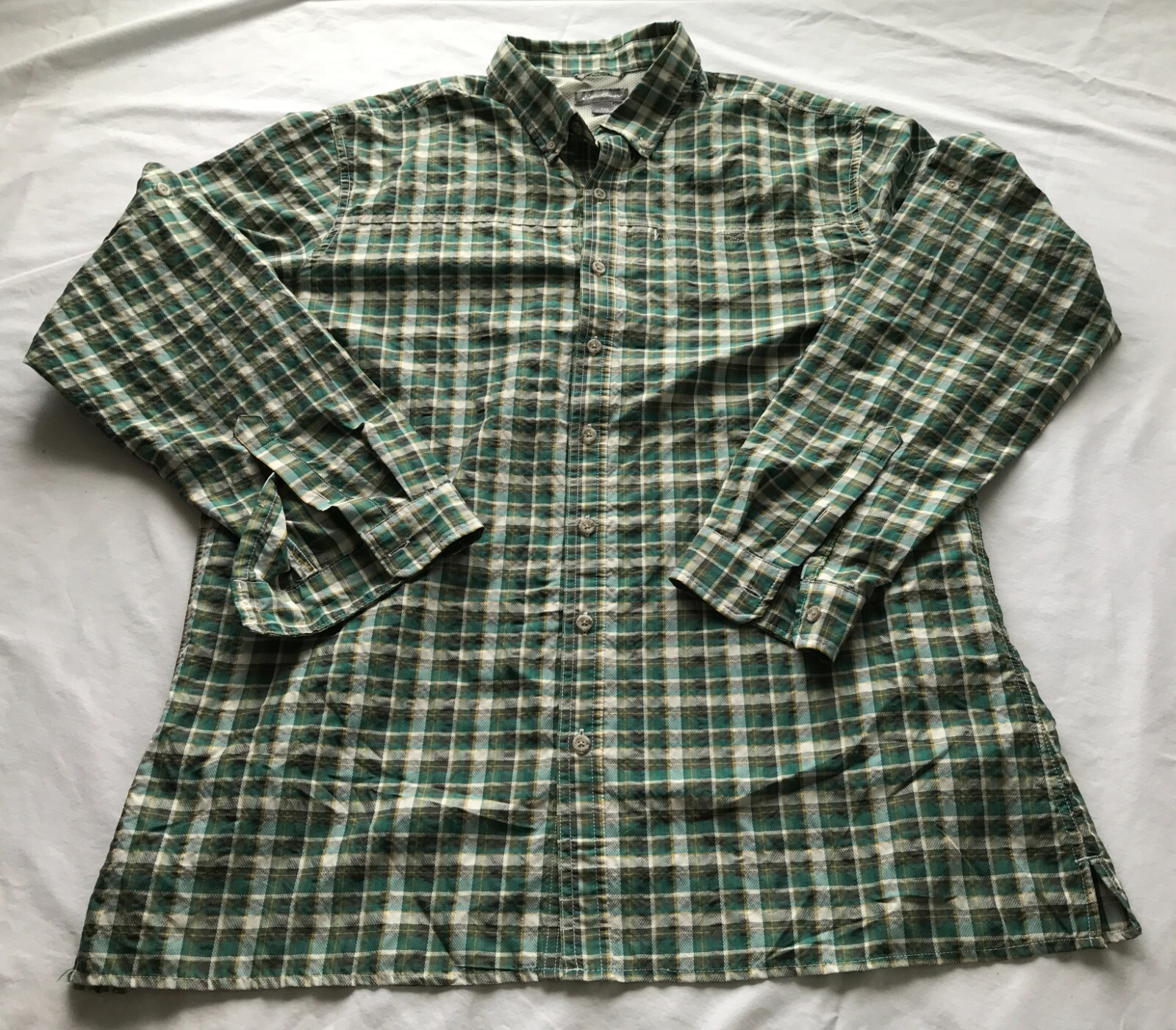 Eddie Bauer Ripstop Guide Mens Button Down Hunting Fishing L/S Shirt Size XLT gallery