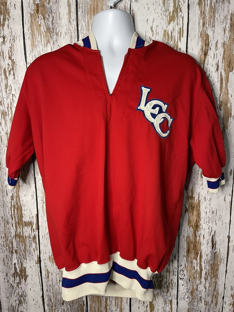 VINTAGE SPEEDLINE ATHLETIC WEAR JERSEY 1/4 ZIP Red White & Blue LCC Patch