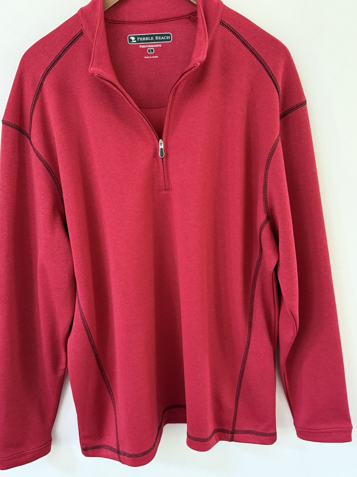 Pebble Beach Mens L Red Quarter Zip Golf Pullover Performance Long Sleeve Shirt gallery
