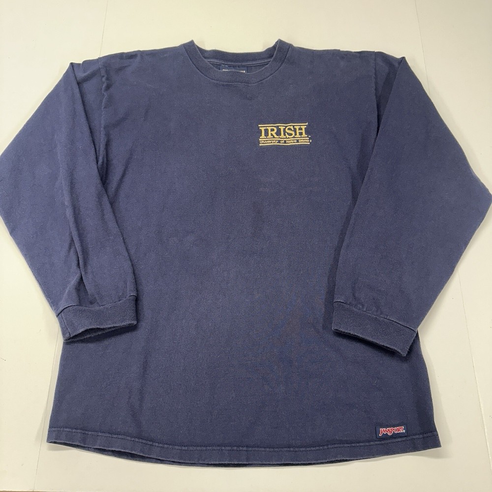 VTG 90s Jansport Notre Dame Football Long Sleeve Gray College T-Shirt Sz M