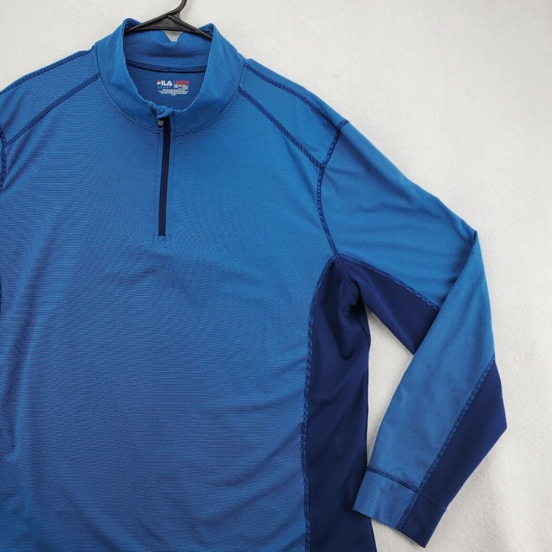 FILA Shirt Men's Long Sleeve 1/4 Zip Pullover Blue Dark Blue Color block XXL gallery