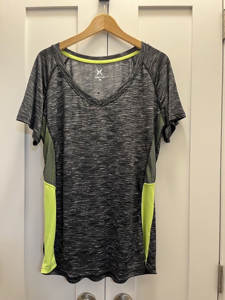 Game Time Men’s Athletic Shirt 3X Gray Neon Yellow Short Sleeve Activewear