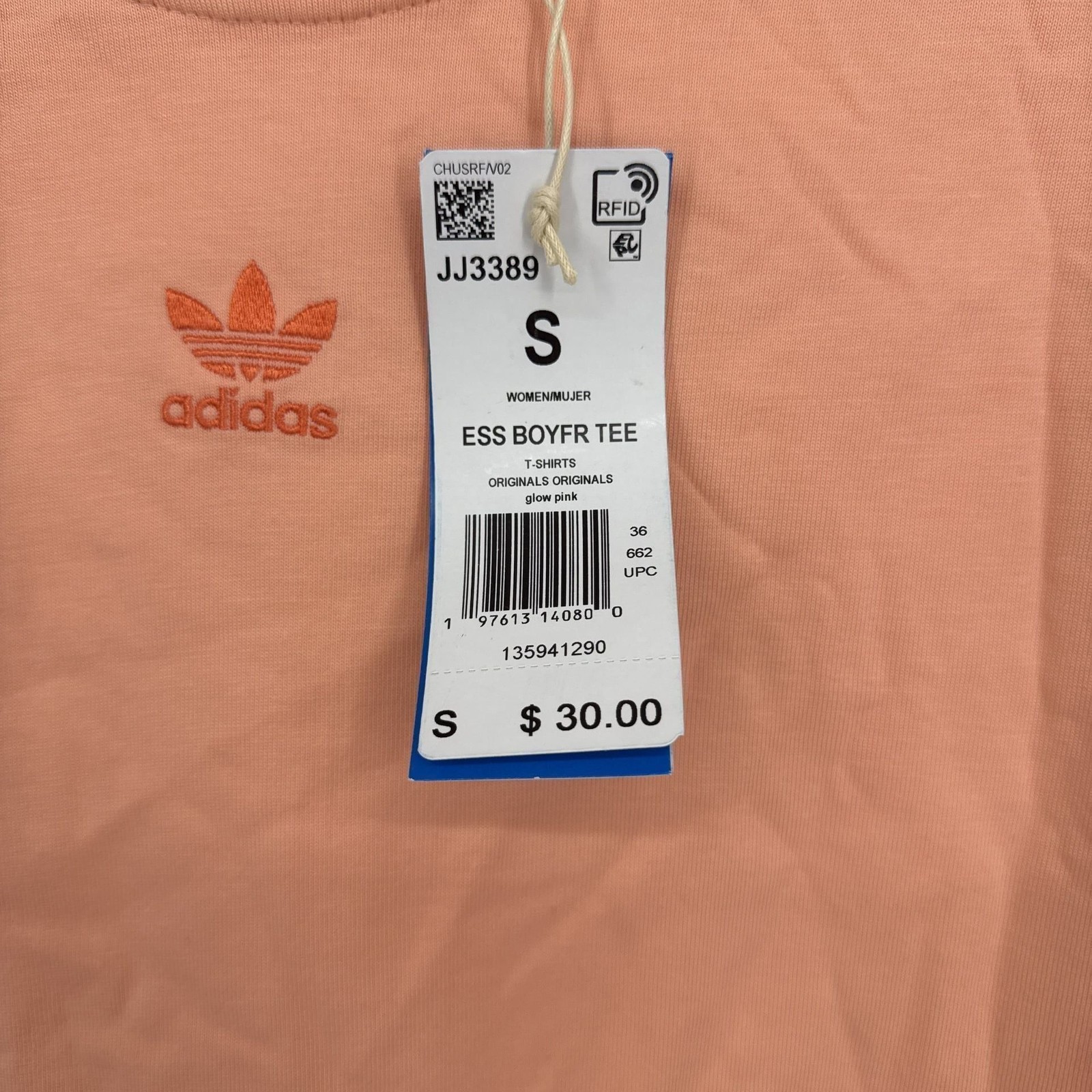 NWT Adidas Essential Slim Embroidered Tee Glow Pink Size S Athleisure Blokecore gallery
