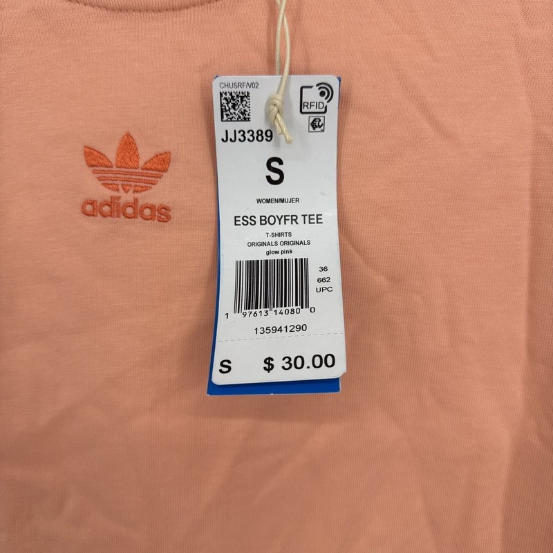 NWT Adidas Essential Slim Embroidered Tee Glow Pink Size S Athleisure Blokecore gallery