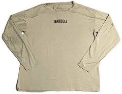 Barbell Apparel Mens Large Beige Long Sleeve Athletic Shirt Raw Hem Stretch