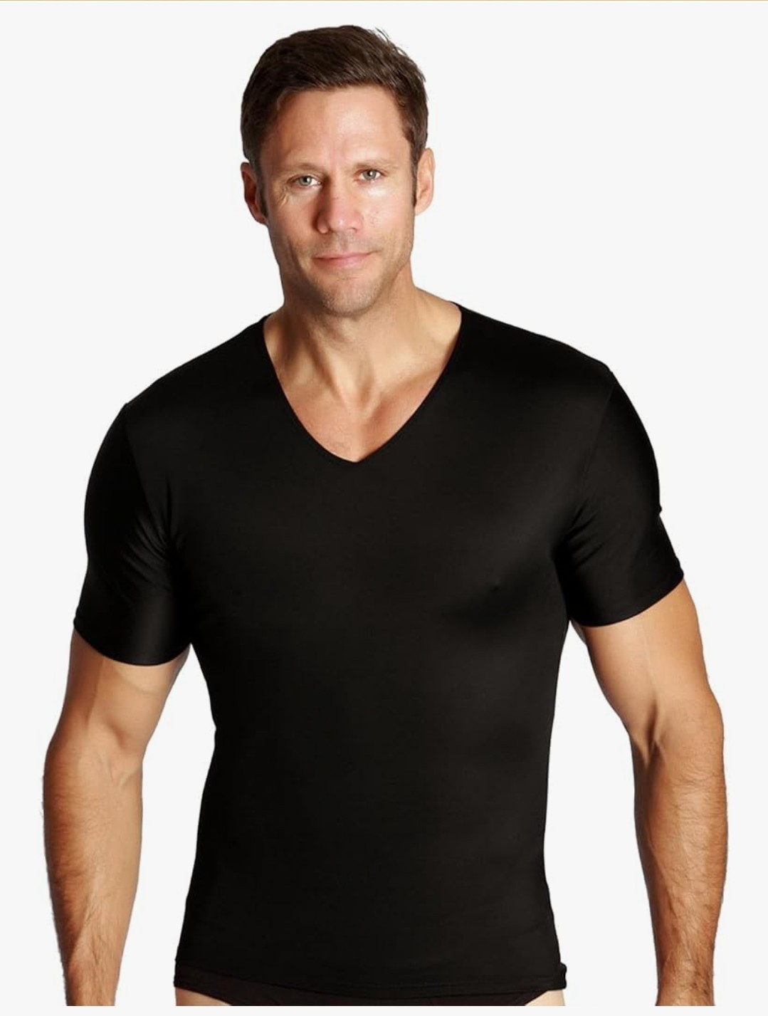 Insta Slim Mens Back Support Compression Body Shaper V-Neck Shirt - Sz 3XL Black gallery