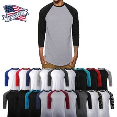 Mens Baseball T-Shirts 3/4 Sleeve Casual RAGLAN Premium Cotton Sport Slim Fit
