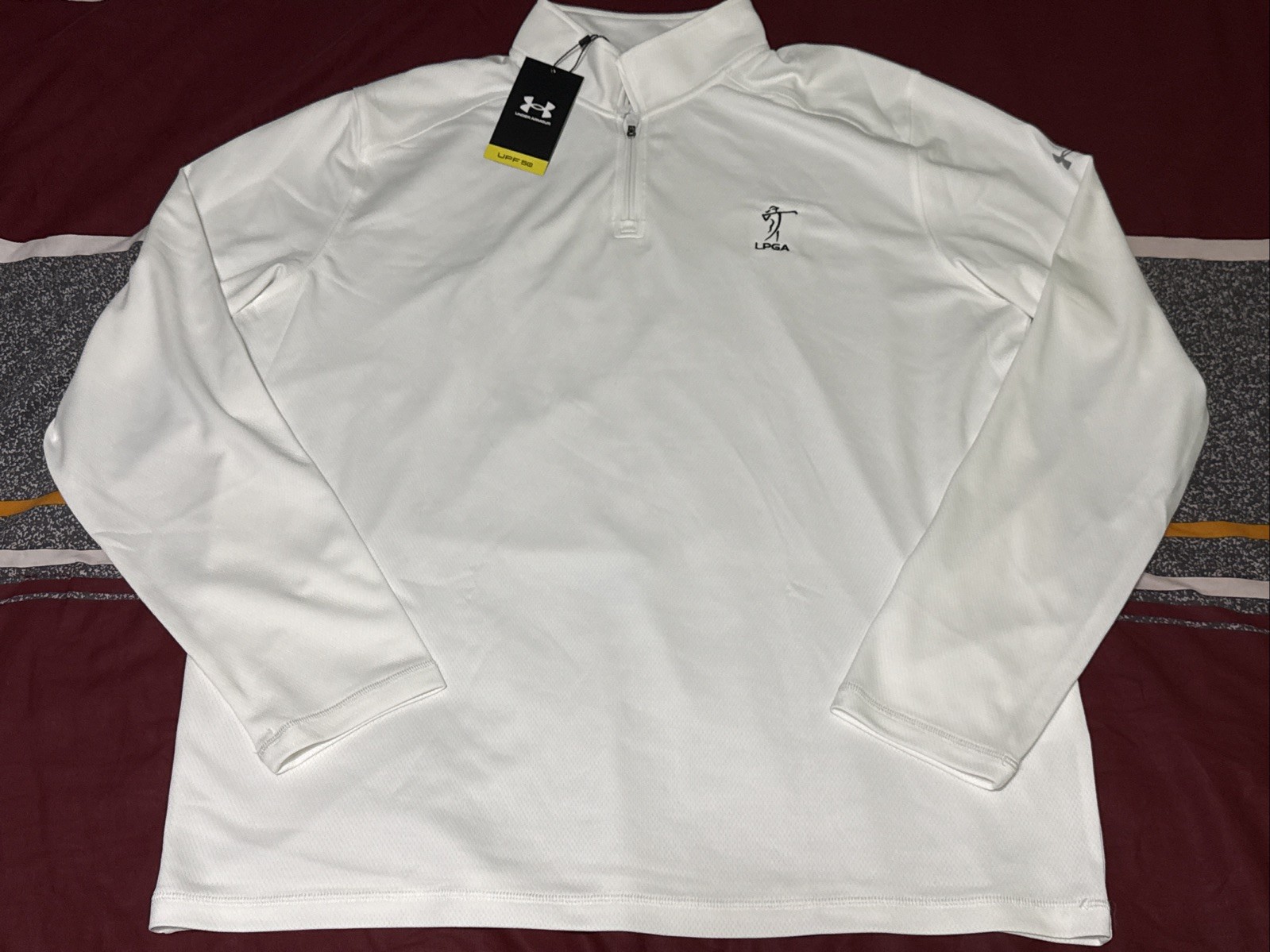 Under Armour Pullover Mens Large White LPGA UPF 50 1/4 Zip UM1223 gallery