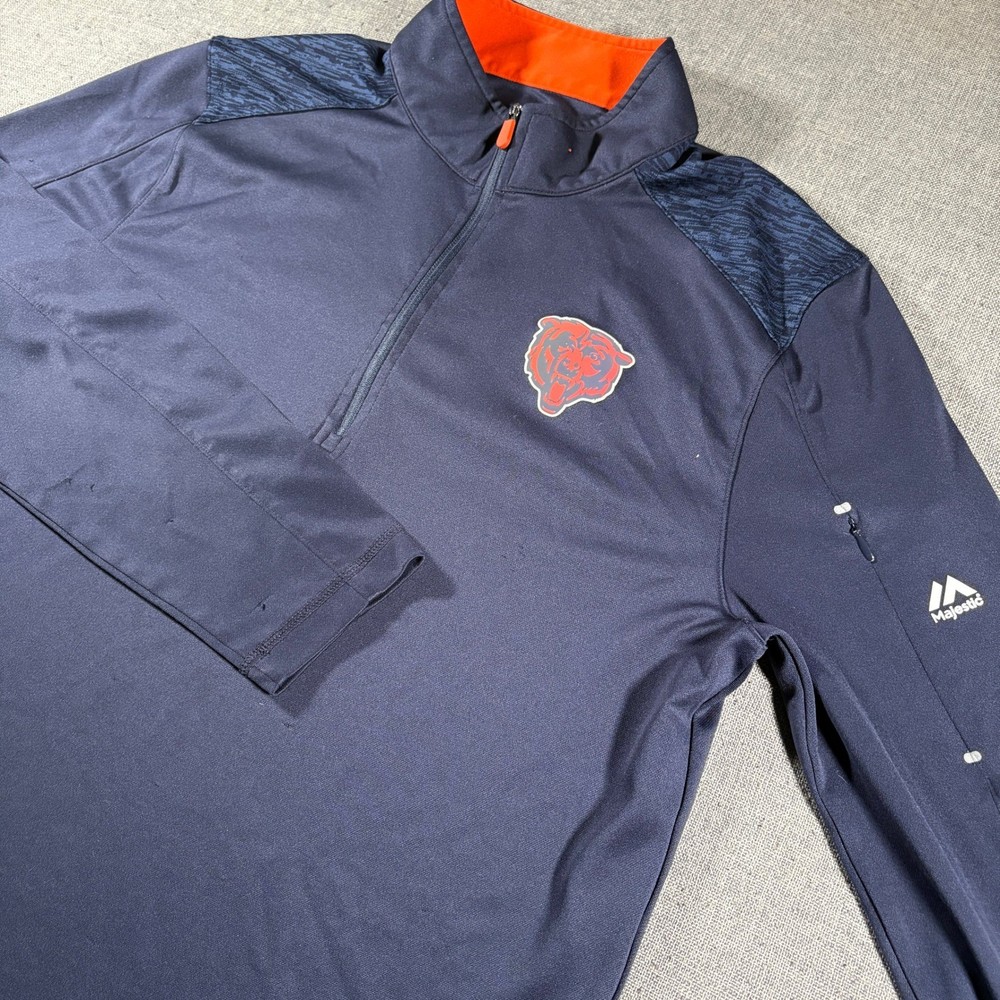 Majestic Chicago Bears Quarter Zip Mens Large Navy Blue Cool Base Pullover