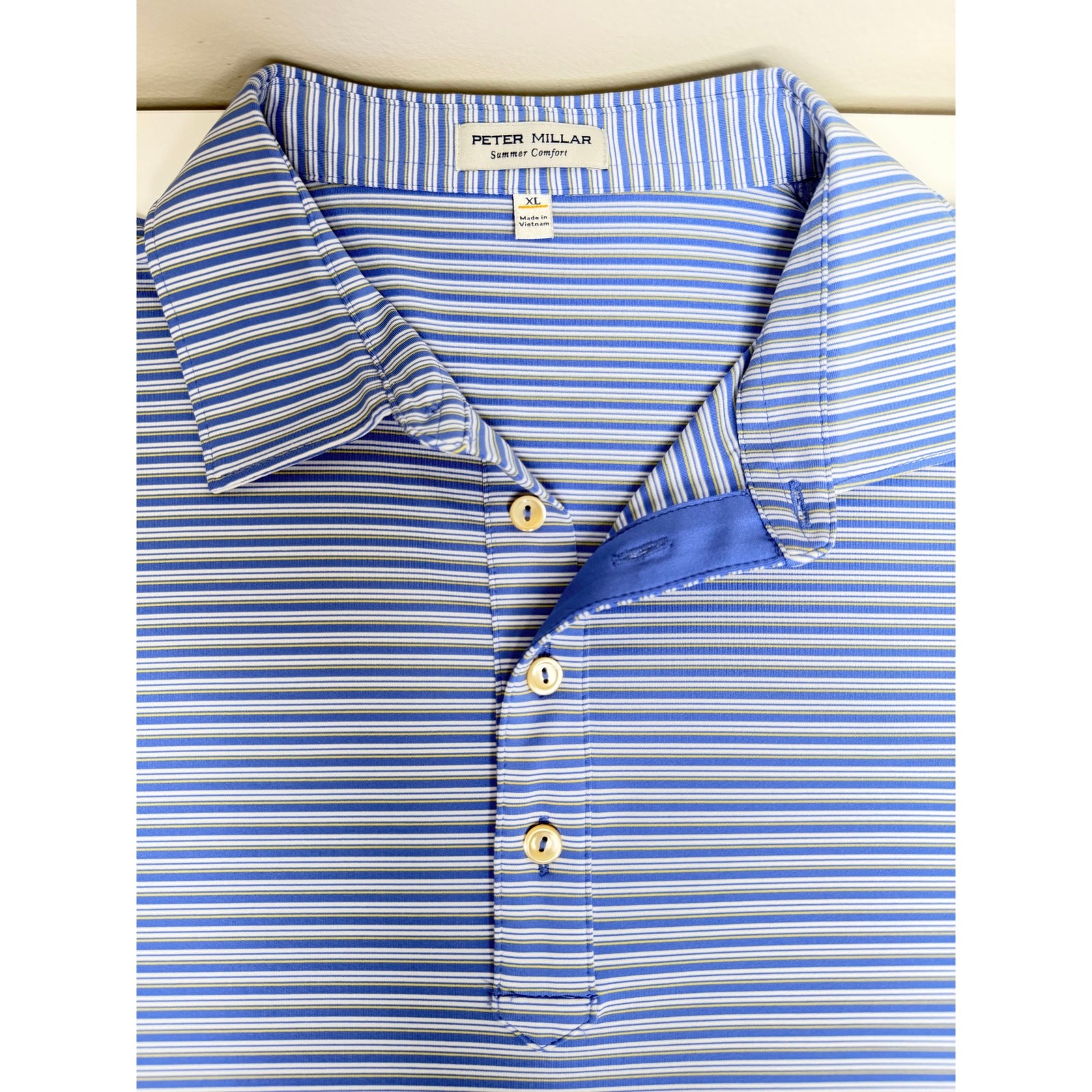 Peter Millar Men’s Summer Comfort Polo Blue White Yellow Stripes Size XL gallery