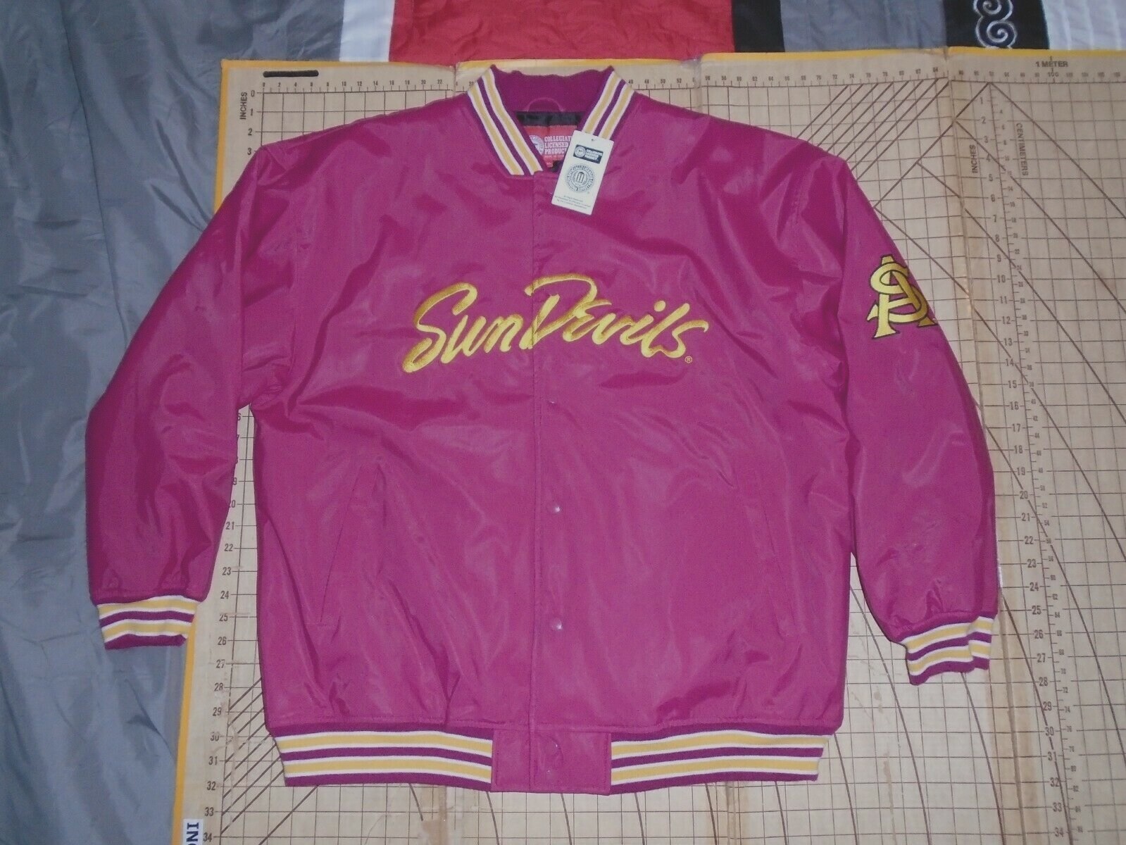 MENS 2XLARGE NOS LIGHT BURGUNDY/GOLD HEAVY ASU SUN DEVILS JACKET - NWT gallery