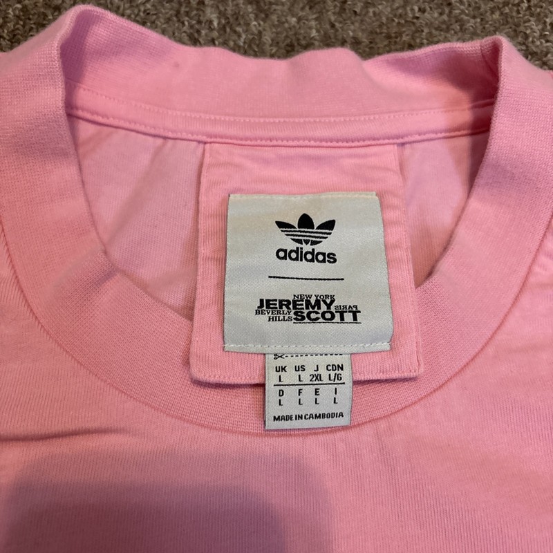 RARE Adidas Jeremy Scott Pink Graffiti T-Shirt Bubble Letters L SOLD OUT gallery