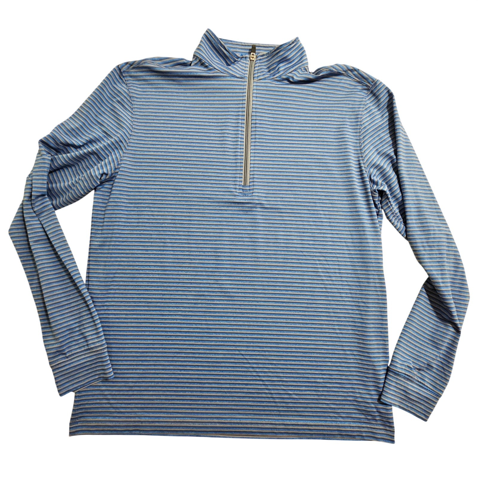 Straight Down Quarter Zip Pullover Mens L Blue Grey Striped Performance Stretch gallery