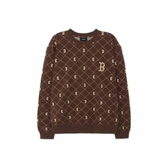 MLB Diamond Letter Print Crewneck Sweatshirt Unisex Dark Brown