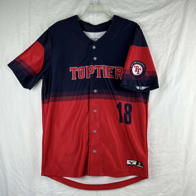 Mizuno Jersey Adult Medium Red Blue Top Tier Baseball Performance Button Harper gallery
