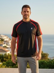 Starter Dri-Star 1/4 Zip Pullover Men’s L Black Red Short Sleeve Athletic Shirt