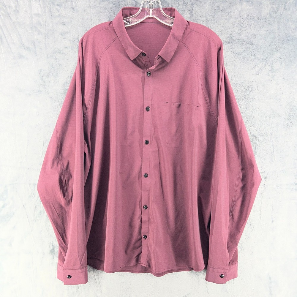 Lululemon Voyage Long Sleeve Button Down Shirt Red Stripe Mens XL XXL Stretch
